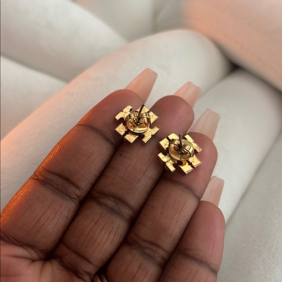 Tory Burch Gold Logo Stud Earrings - Picture 5 of 5